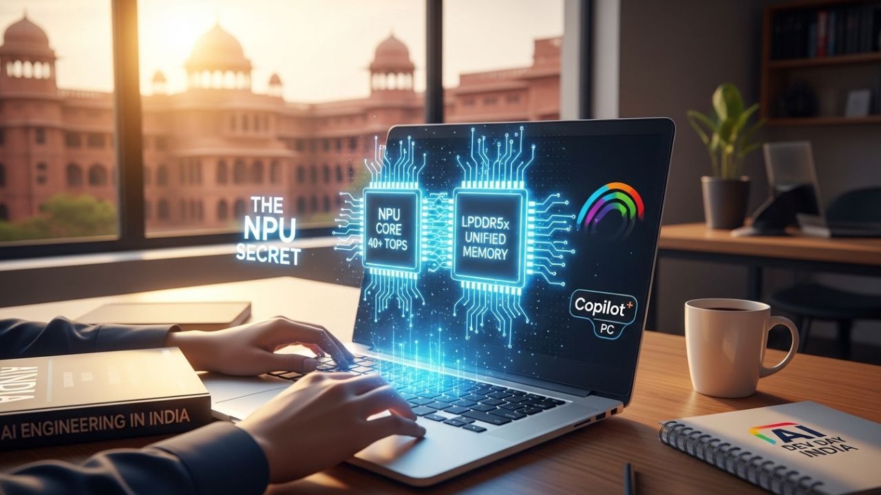 A student researching the best AI laptop in India featuring high TOPS NPU architecture