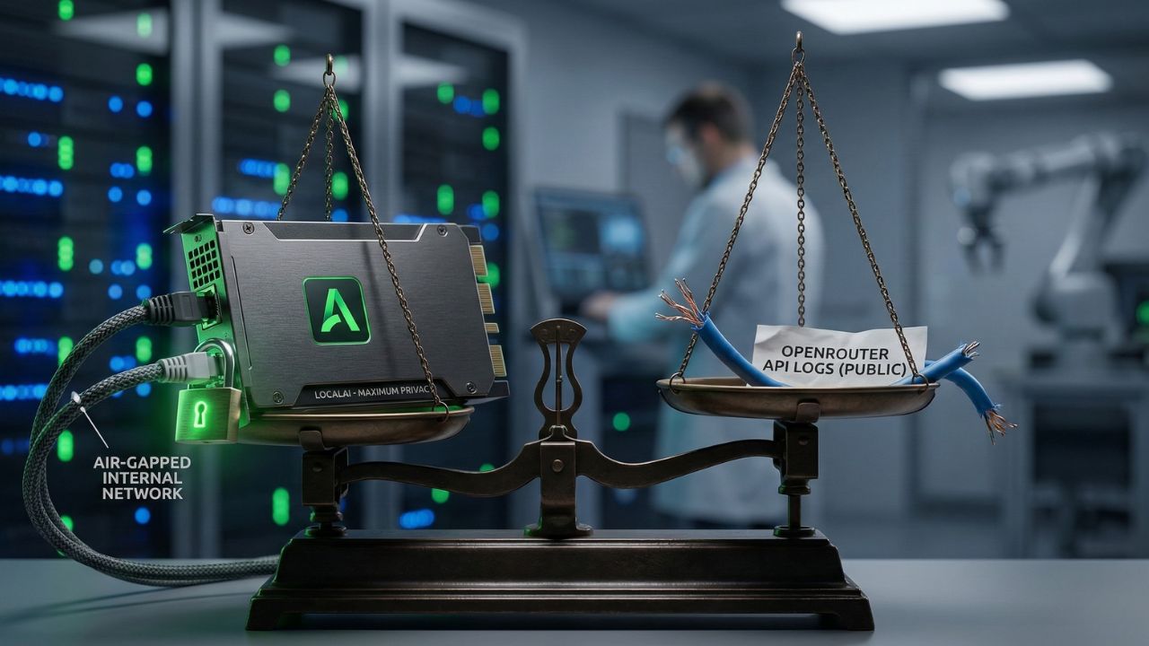 A conceptual architecture diagram comparing vulnerable public API routers with secure, air-gapped private AI gateways