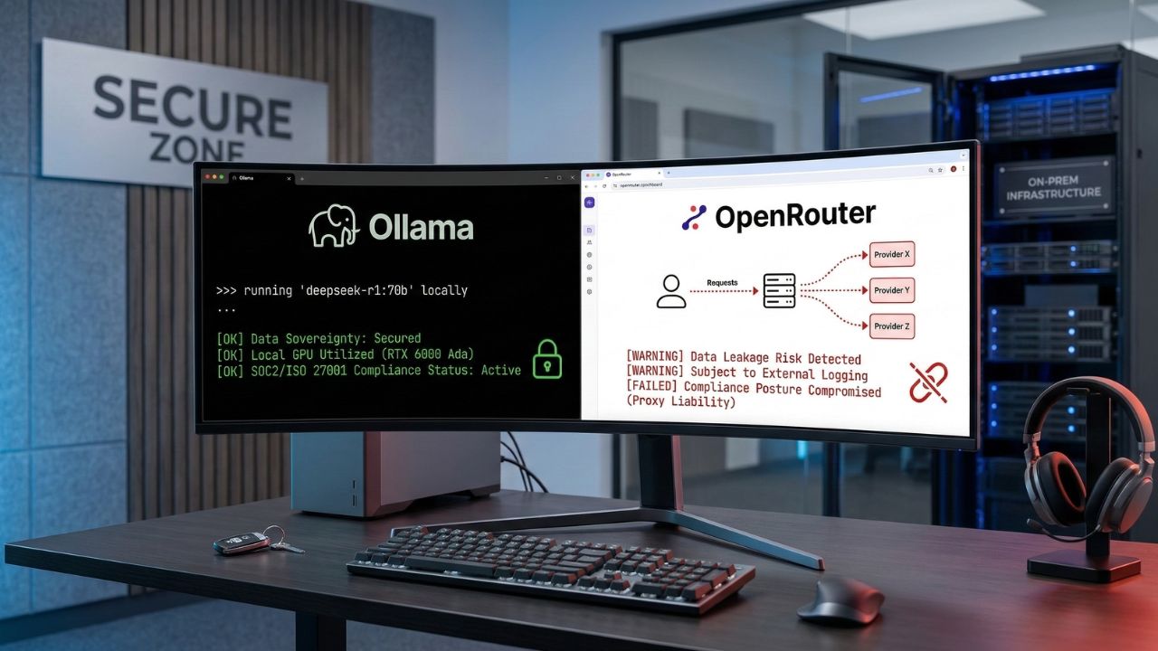 OpenRouter vs Ollama enterprise security comparison – cloud aggregator versus local-first AI inference stack