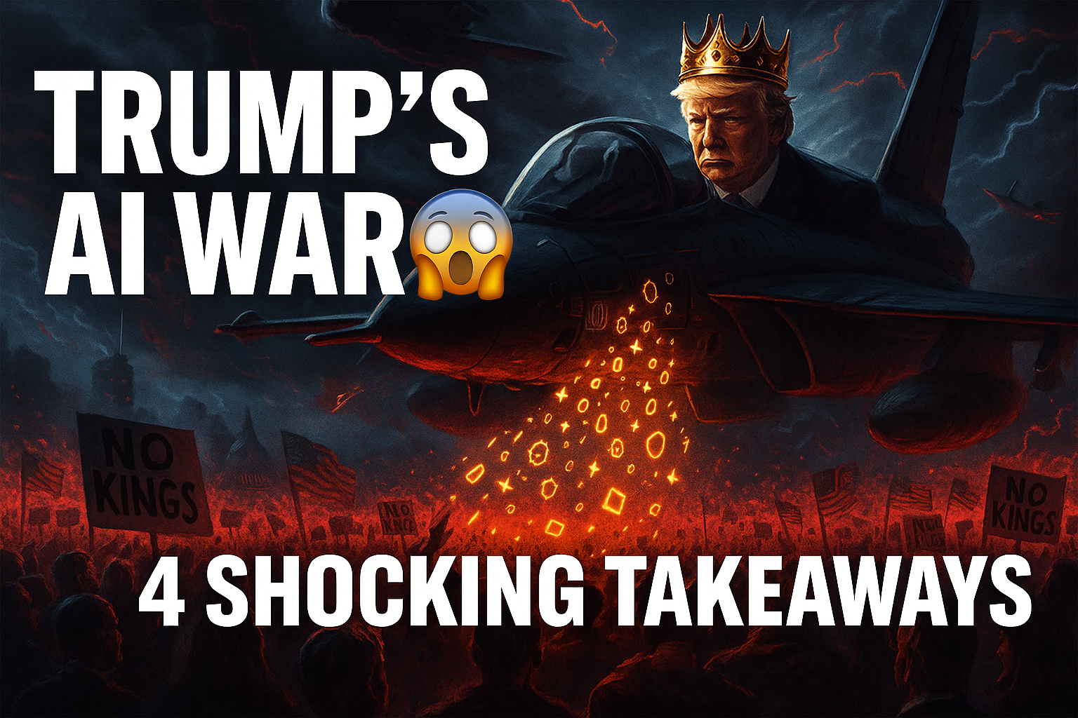 A stylized, metaphorical image depicting a political conflict or policy battle over Artificial Intelligence, specifically referencing Donald Trump's involvement or stance on AI regulation and technology.